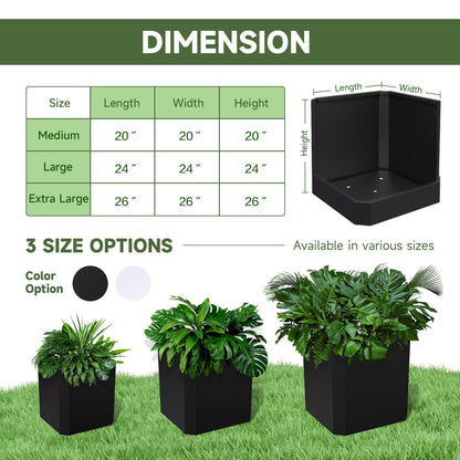 Metal Planter Box-26 L X26 W X26 H-Steel Planters for Outdoor Plants, Large Square Planter Box, Heavy Duty Black Metal Planter Pot for Patio, Deck, Garden, Yard, Drainage Holes, Easy Assembly