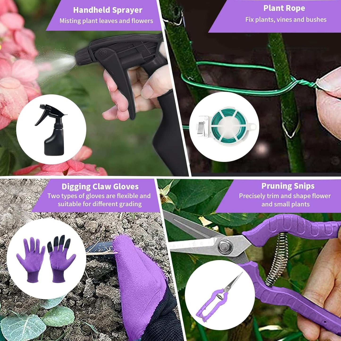 Covacure Gardening Tool Set - 11 Piece Aluminum Alloy Steel Hand Tool Starter Kit with Garden Bag, Outdoor Tool, Heavy Duty Gardening Work Set, Gardening Gifts for Women and Men