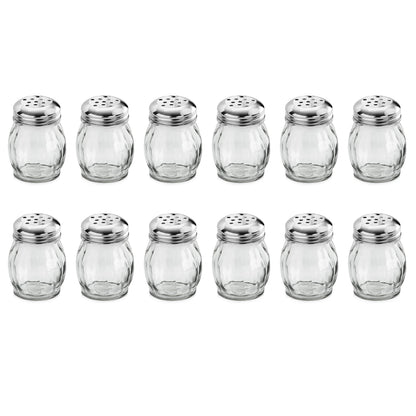 New Star Foodservice Glass Swirl Cheese & Crushed Red Pepper Shaker with Stainless Steel Perforated Top, 6-Ounce, Set of 12