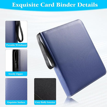 WOT I 900 Pockets Trading Card Binder, Baseball Card Binder Sleeves with Zipper, Double Sided Pockets Card Holder Carry Card Case for Baseball Card, Football Card(Dark Blue)