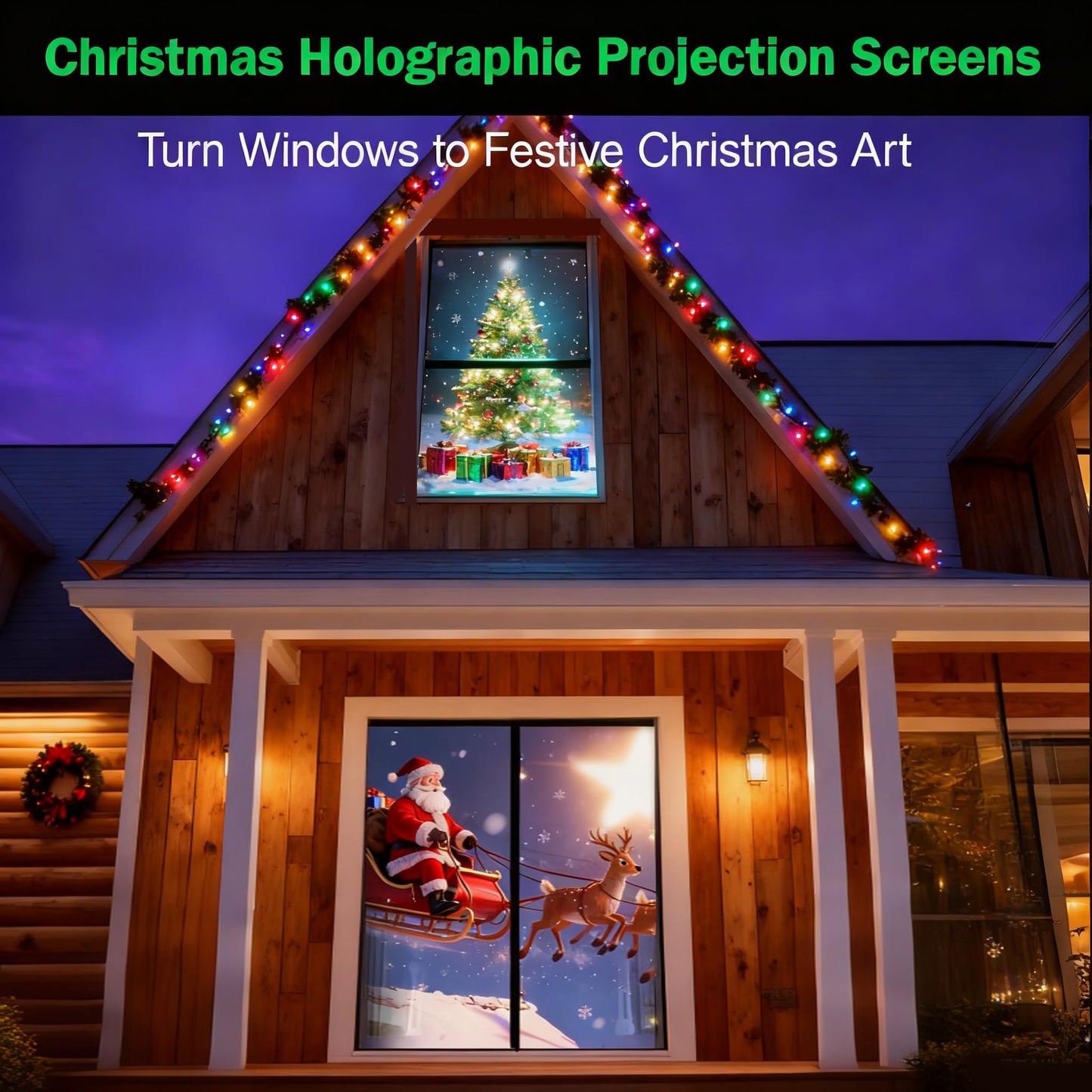 5ft x 9ft Holographic Rear Projection Screen for Christmas, Window Projector Screen Portable Foldable with Mounting Kit, Double Sided Hologram Illusion Video Projector Screen for Indoor Outdoor Use