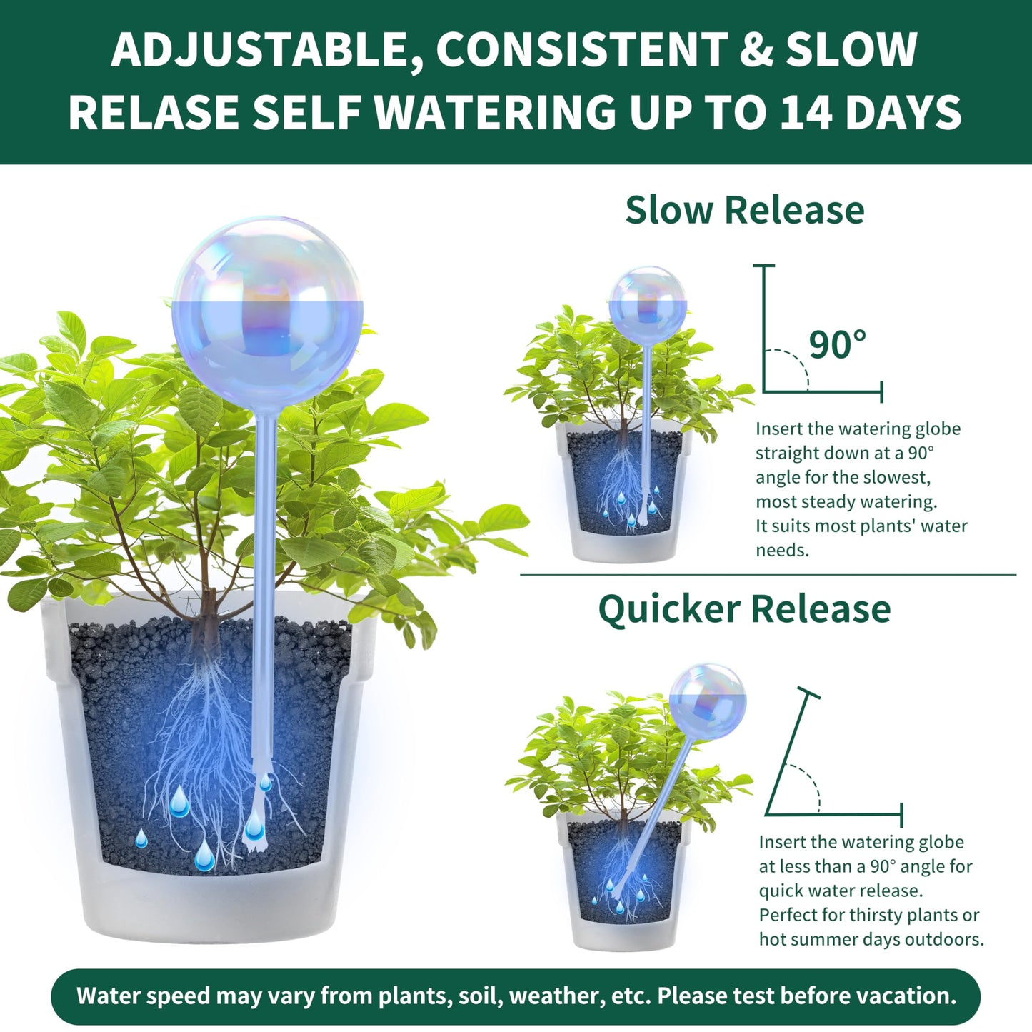 Soilagua 13 oz Up to 2 Weeks Extra Large Plant Self Watering Globes, Light Iridescent Glass Water Bulb Indoor, Plant Waterer Self-Watering Stakes, Perfect Gardening Gifts, 4 Pack
