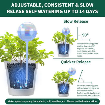 Soilagua 13 oz Up to 2 Weeks Extra Large Plant Self Watering Globes, Light Iridescent Glass Water Bulb Indoor, Plant Waterer Self-Watering Stakes, Perfect Gardening Gifts, 4 Pack