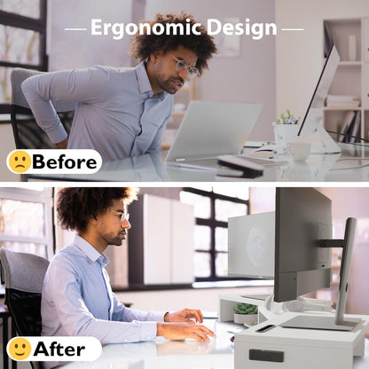 BONTEC Dual Monitor Stand Riser with Smartphone Holder, Adjustable Length & Swivel Angle, Ergonomic Wooden Desktop Organizer for PC Monitor, Laptop, Printer, Large Storage, White