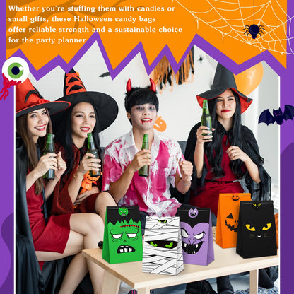 TaoBary Halloween Treat Bags Cute Trick or Goody Bags Halloween Paper Favor Bag with 6 Assorted Designs Stickers for Trick or Goody Birthday Party Event Supplies(30 Pcs)