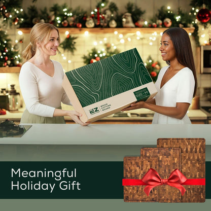 EZ FURNITURE Large (L) Acacia End Grain Cutting Board, Reversible, Knife-Friendly Charcuterie Butcher Block with Juice Groove & Handles, Non-Toxic, Gift Box Included (20" x 15" x 1.5")