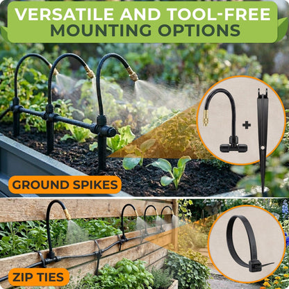 CARPATHEN 50FT 1/4" Drip Irrigation System - Complete Garden Irrigation Kit with 16pcs 360° Adjustable Atomizing Copper Nozzles - Watering Spray System for Raised Beds, Potted Plants, Greenhouse