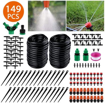 98.5FT Drip Irrigation System Kit, 149PCS Automatic Micro Drip Irrigation Kit for Garden Greenhouse, Adjustable Watering System for Flower Bed, Patio & Lawn, DIY Plant Self-Watering Garden Hose