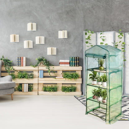 Baquler 4 Tier Mini Greenhouse Indoor Outdoor with 2 Grow Lights , 62'' H x 27'' L x 19'' W PE Cover Portable Winter Vented Greenhouse with Roll up Zipper Door Gardening Stand for Plant Seed Starting