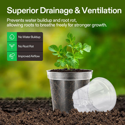 VIVOSUN 36 Packs 4/5/6 Inch Clear Nursery Pots with Drainage Holes, Reinforced Plastic Seedling Pots for Plants, Flowers, Cuttings, and Succulents, 40 pcs Plant Labels