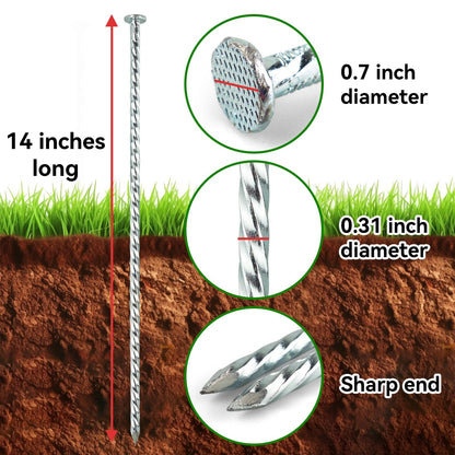 POSEOFFR 14-Inch Metal Pegs, 30-Pack Galvanized Spiral Landscape Anchoring Pegs, for Paver Edging, Weed Barrier, Artificial Turf & More