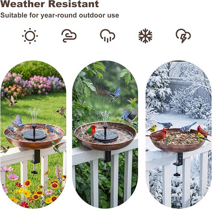 Edenseelake Deck Mounted Metal Bird Bath with Solar Powered Fountain for Outside, Detachable Birdbaths Bowl with Adjustable Steel Clamp for Feeder Railing Balcony Fence Yard