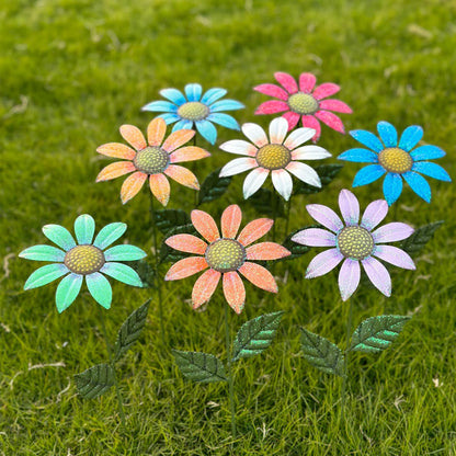 HUTHDAK Metal Flowers for Outside,8 Pack 16.15" Decorative Garden Stakes with Swaying Flowers Head Yard Art,Spring Garden Decor for Lawn, Pathway & Garden