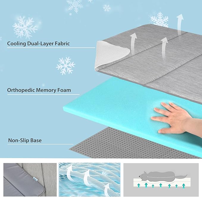 Cooling Dog Mat Q-Max>0.5 - Rapid Cooling Tech, Thin Breathable Crate Pad, Portable Washable Summer Mat, Chill Soothing Fabric - 41"x27" Extra Large Dog, Grey