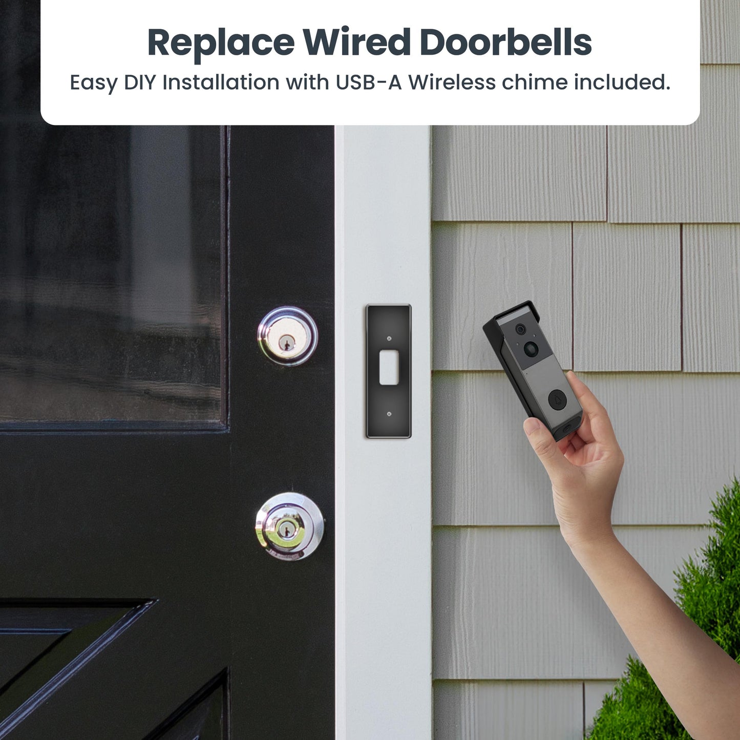 Feit Electric Doorbell Camera, 2.4 GHz WiFi, No Hub, Two-Way Audio, Motion Detection, Night Vision, 1080p HD, Micro SD Card Storage, Wireless Chime Included, Hardwired, CAM/Door/WiFi