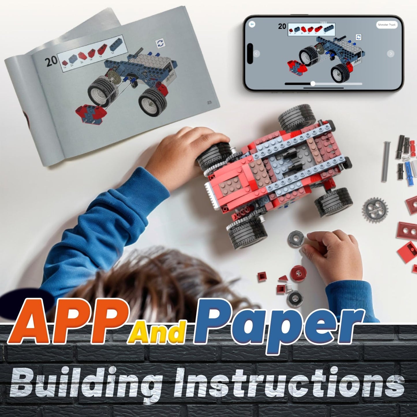 Apitor Robot B STEM Kits - Includes Large Storage Organizer, 8 in 1 Electric Monster Truck Building Toys for Kids 6-8 8-10, Educational Construction Science Kit for Boys 6-12 Christmas Birthday Gift