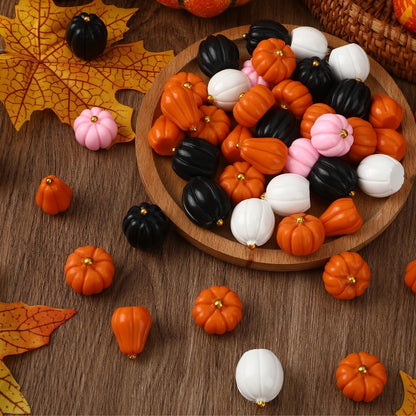 DTOFOOT 100Pcs Mini Resin Pumpkins,Mini Halloween Pink Black White Pumpkins Miniatures Tiny Pumpkins for Crafts DIY Artificial Vase Bowl Filler Home Indoor Fall Halloween AutumnTable Decorations