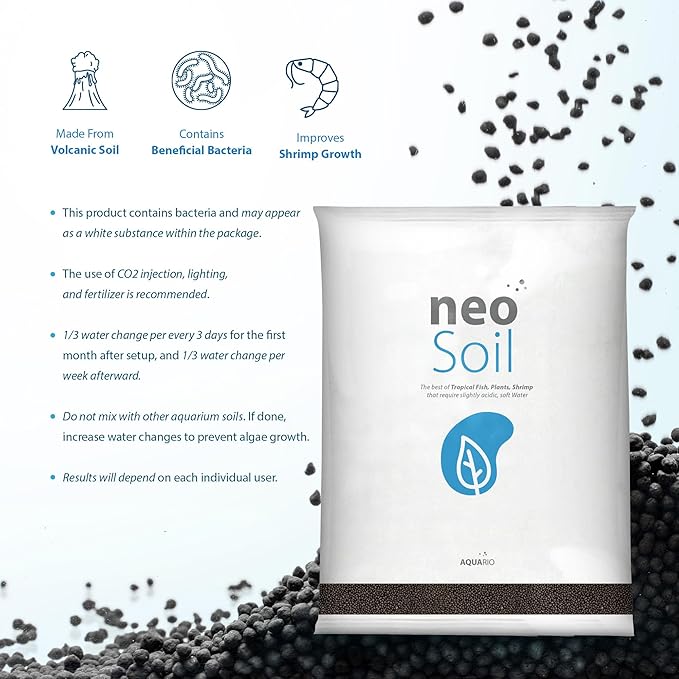AQUARIO Neo Soil - Shrimp Substrate with Humic Acid, Microelements for Freshwater Planted Tanks, Volcanic Ash Shrimp Substrate, Slighty Acidic, PH Buffering Aquasoil for Planted Aquariums - SHRIMP, 8L