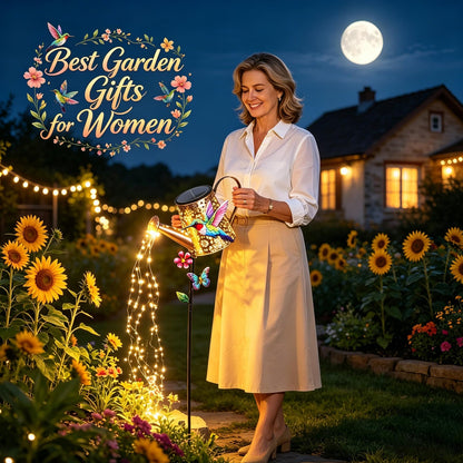 Solar Watering Can with Lights Outdoor Garden, 41in Large Hummingbird Garden Stake Lights, Waterproof Decoration for Yard Lawn Pathway, Gifts for Mom Grandma Women Birthday Gardening Gift