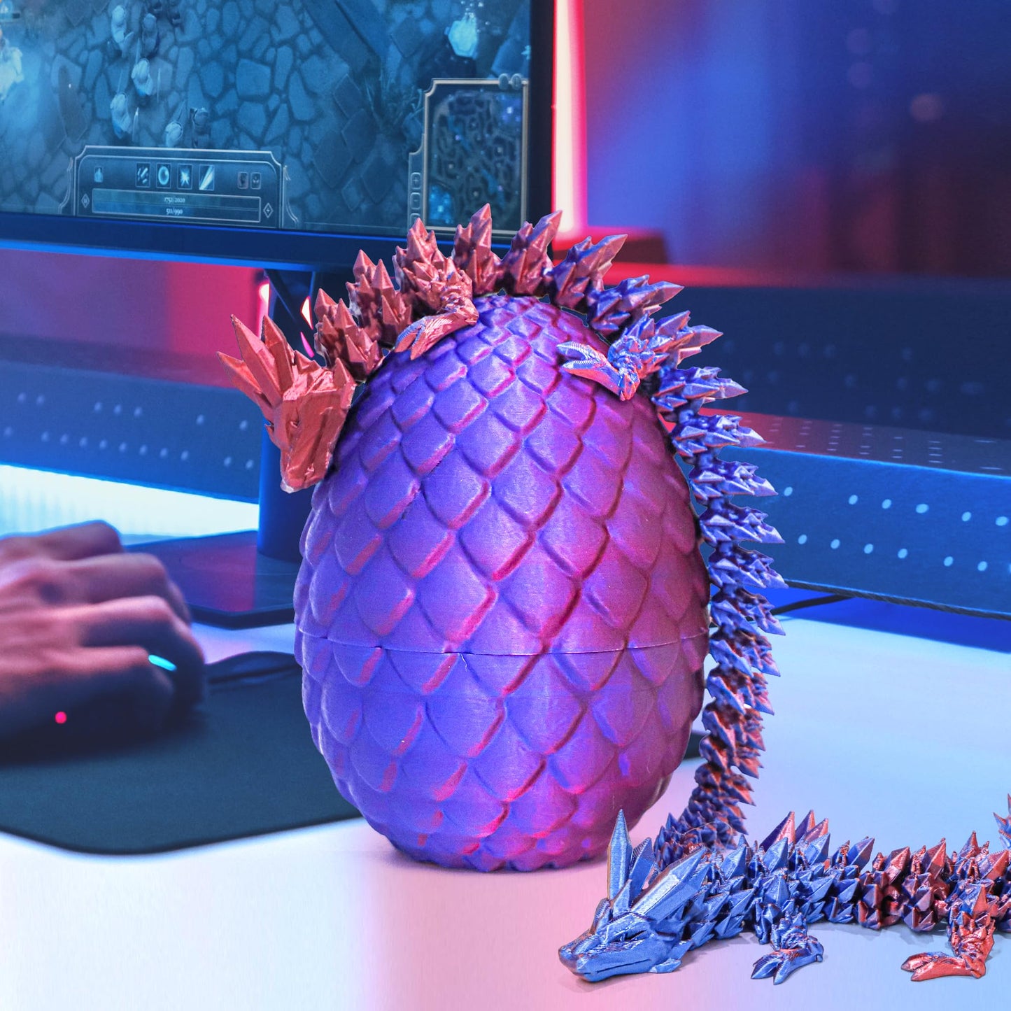 Flavery Dragon Egg - 3D Printed Egg with Flexible Dragon Inside, 3D Printed Gift, Articulated Dragon Egg Fidget Toy, Easter Egg,Figurine Decor (12” Dragon)