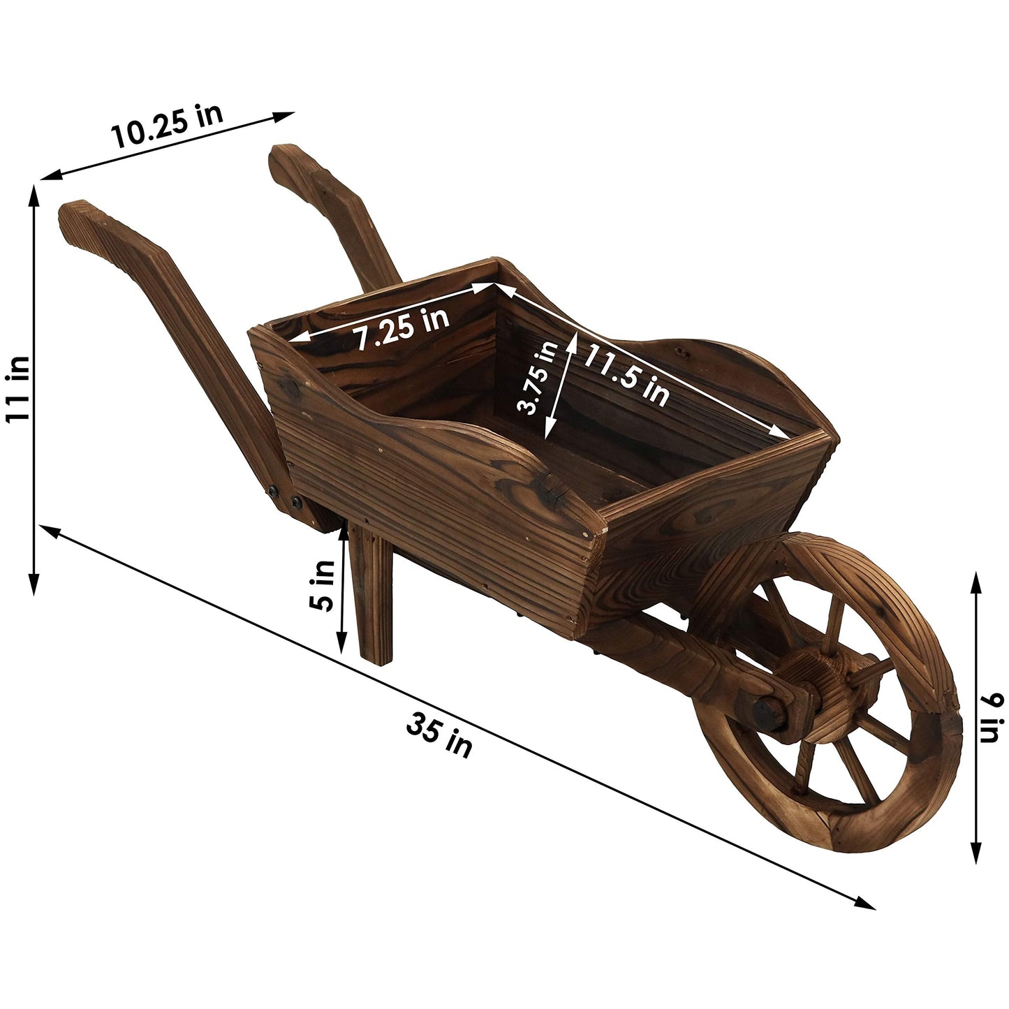 Sunnydaze Outdoor Wooden Decorative Wheelbarrow Planter - for Indoor or Outdoor Use - 35" W x 10.25" D x 12" H - Brown