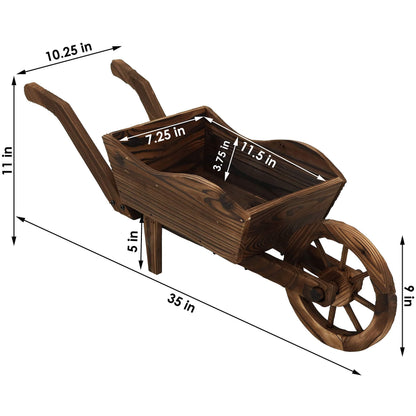 Sunnydaze Outdoor Wooden Decorative Wheelbarrow Planter - for Indoor or Outdoor Use - 35" W x 10.25" D x 12" H - Brown