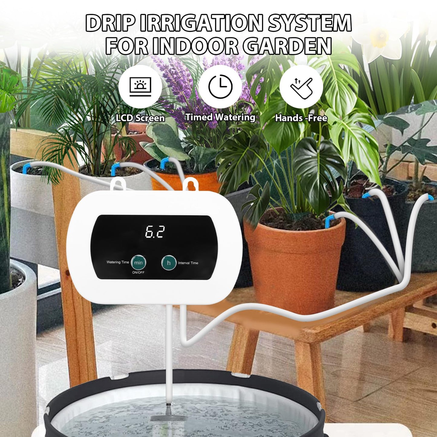 ZJchao Smart Automatic Plant Watering System, 400ml per min Flowrate Programmable Timer Drip Irrigation Kit with LED Display for Indoor Outdoor Garden Office Home Water 10 Potted Plants (BSV-IC201)