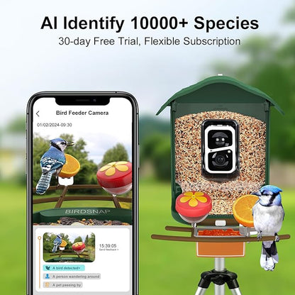 birdsnap® PAV-Bird Feeder with Camera,2K HD with 64GB Card, AI Identify Smart Bird House Cam Solar Panel,Live Stream,Motion Detection,Auto Record Video for Backyard Outdoors,Ideal Gift for Bird Lover
