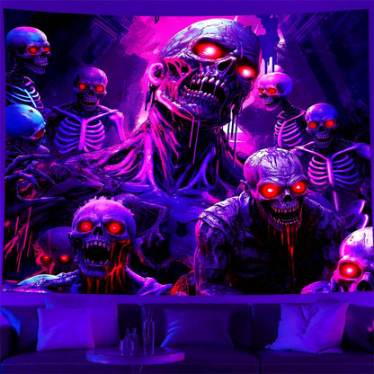 puuiui Halloween Blacklight Tapestry Skull Wall Goth Skeleton Hanging Horror Uv Black Light Tapestries for Bedroom Living Room Men dorm Wall Party Decor, 39.4Wx31.5L