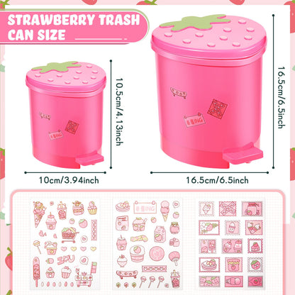 Tessco for you 2 Pieces Strawberry Desk Trash Can Cute Mini Countertop Trash Can with Lid Kawaii Small Garbage Plastic Waste Bin with Sticker for Car Office Home Bedroom Bathroom Kitchen Decor(Pink)