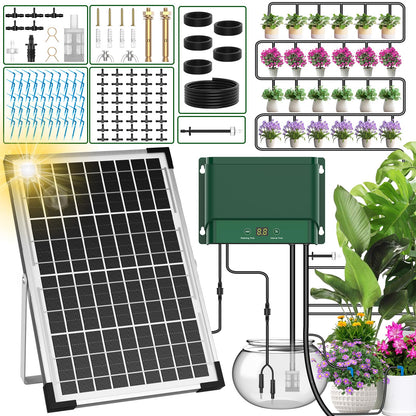 AnseTo Solar Irrigation System 10W for Automatic Plants Watering, Summer Garden Drip Irrigation Kit for Solar Garden Drip Irrigation System,Supported Irrigation System Kit for Plant Bed,Green House