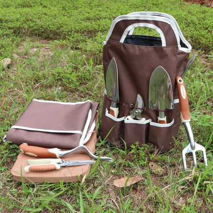 Brown Gardening Tools Set 12-Piece, Garden Hand Tool Kit with Non-Slip Ergonomic Handle, Storage Tote Bag, Garden Apron, Gloves and Kneeling Pad, Gardening Gifts for Women Men Plant Lover