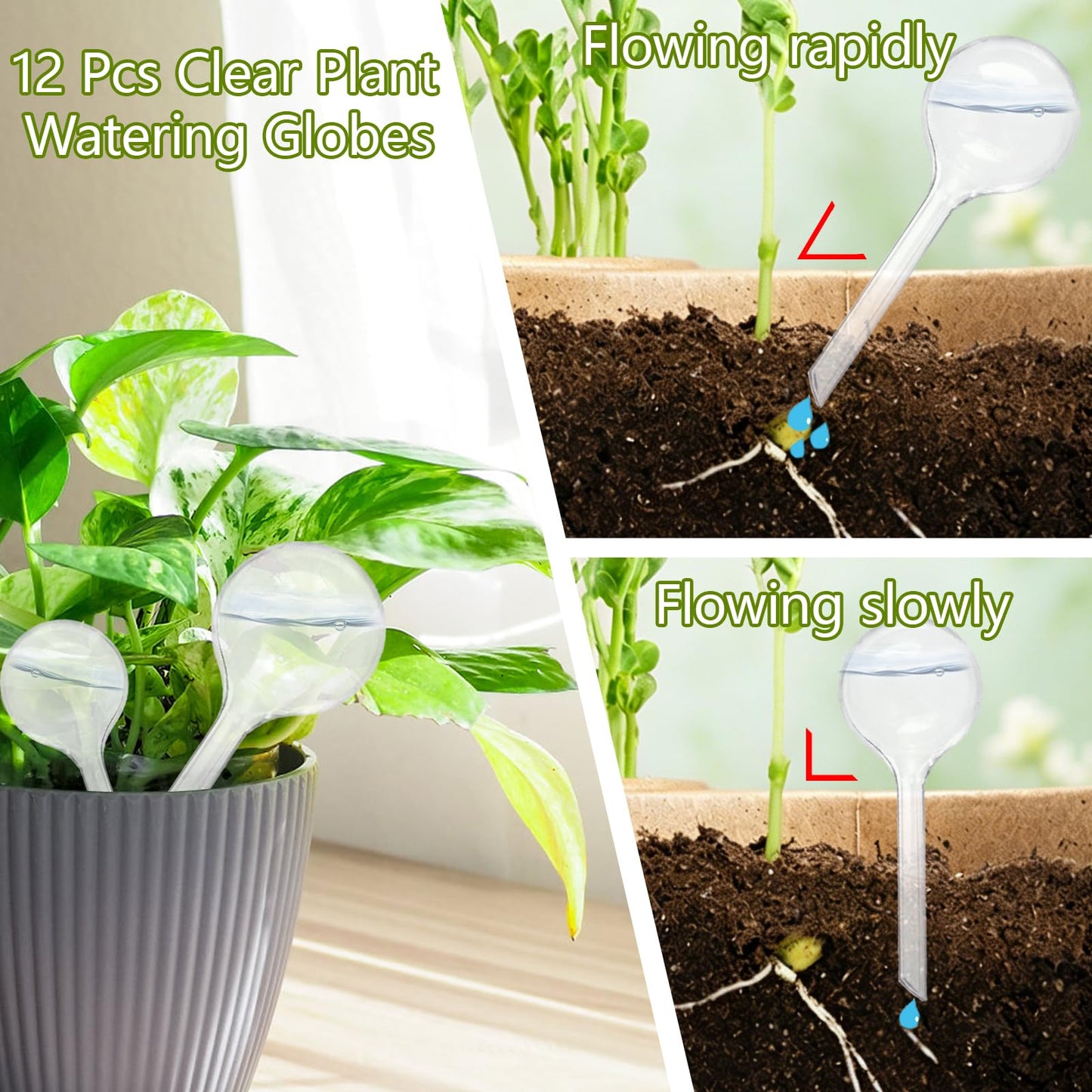 Anyumocz 12 Pcs Clear Plant Watering Globes,Plastic Self-Watering Bulbs,Flower Automatic Watering Bulbs for Plants Indoor,Outdoor,Flowerpot,Home Garden(2 Size)