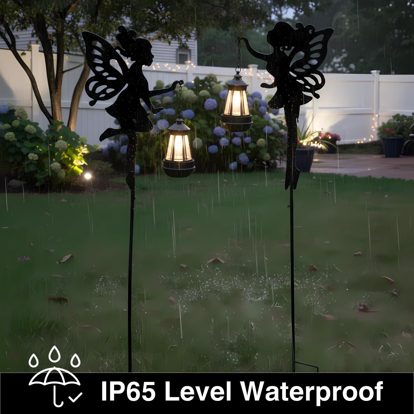 Solar Fairy Garden Accessories Outdoor 1 Pair - Metal Stakes Decorative Figurines Housewarming Ornament for Patio, Lawn, Yard, Pathway - Unique Gift Ideas for Mom Grandma (Warm Lighting)