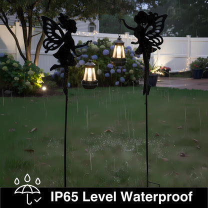 Solar Fairy Garden Accessories Outdoor 1 Pair - Metal Stakes Decorative Figurines Housewarming Ornament for Patio, Lawn, Yard, Pathway - Unique Gift Ideas for Mom Grandma (Warm Lighting)