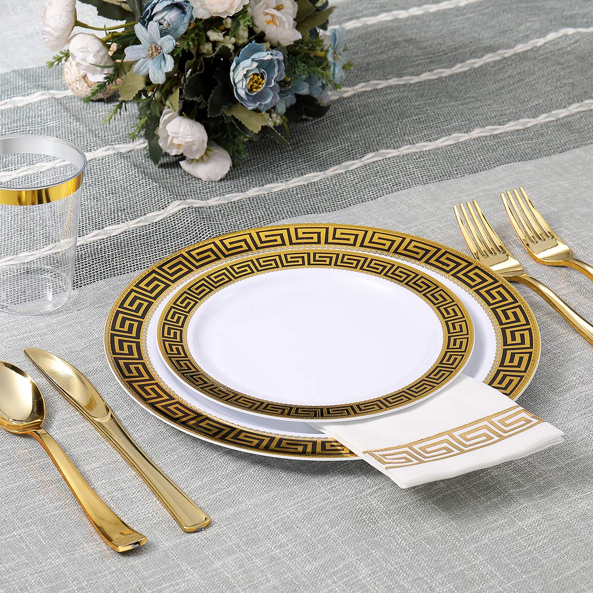 Vplus 200 PACK Guest Towels Disposable Bathroom, Decorative Bathroom Napkins, Soft and Absorbent Disposable Dinner Napkins Cloth Like for Kitchen, Parties, Weddings, Christmas Party（Gold)