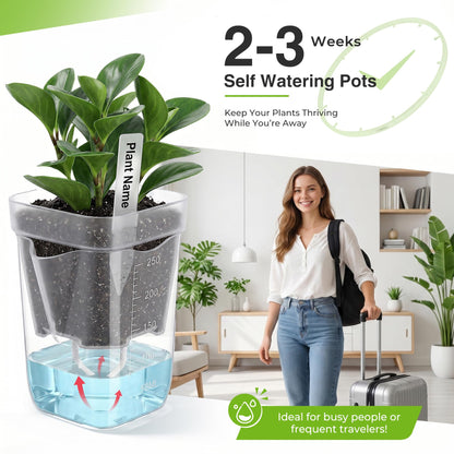 12 Pack 2.5 Inch Self Watering Pots for Indoor Plants, Clear Plastic Propagation Cups with Wick and Plant Labels for African Violets, Semi Hydro Pots,Small Seed Starter Cups, Bottom Watering Planters