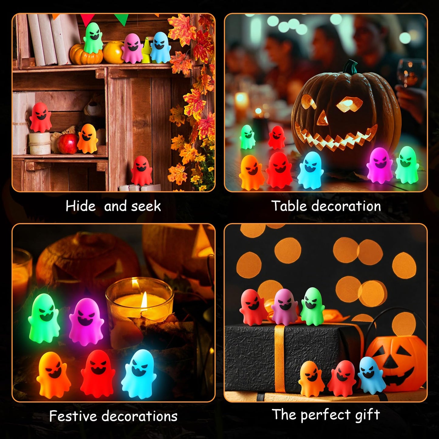Simgoing 100 Pcs Halloween Glow in The Dark Mini Ghost Figurines, Halloween Treats Non Candy Gifts for Pumpkin Bucket, Luminous Tiny Ghost for Trick or Treat, Hide and Seek Party Favor, Spooky Decor