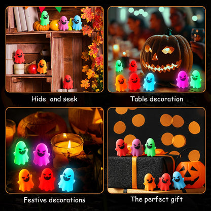 Simgoing 100 Pcs Halloween Glow in The Dark Mini Ghost Figurines, Halloween Treats Non Candy Gifts for Pumpkin Bucket, Luminous Tiny Ghost for Trick or Treat, Hide and Seek Party Favor, Spooky Decor