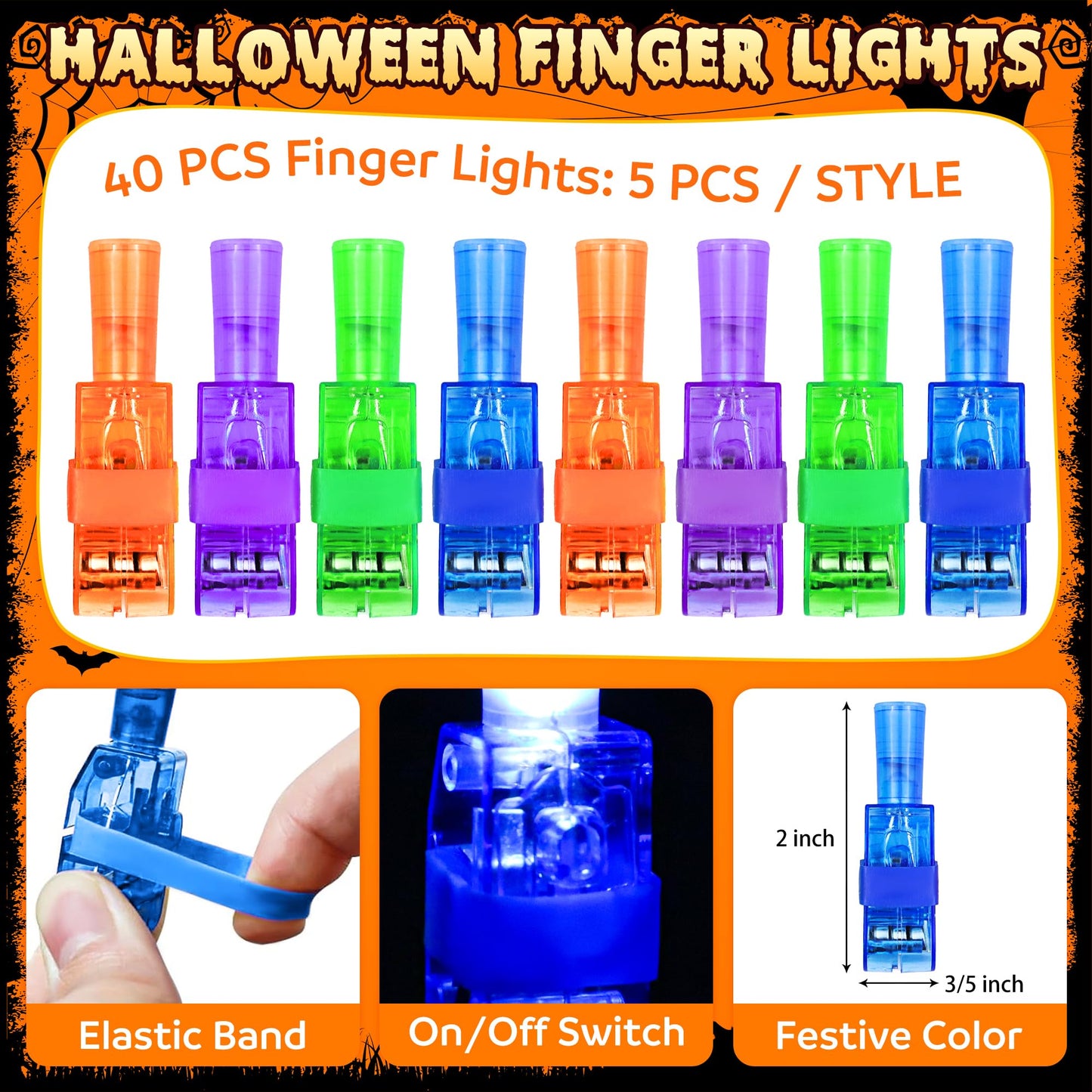 40 Light Up Halloween Toys, Finger Lights Halloween Party Favors Bulk for Kids Ha lloween Goodie Bag Fillers Basket Stuffers Hallow een Treats Non Candy Party Favor Bag Classroom Prizes Party Supplies