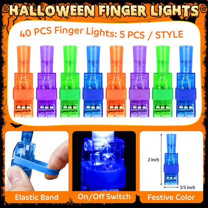 40 Light Up Halloween Toys, Finger Lights Halloween Party Favors Bulk for Kids Ha lloween Goodie Bag Fillers Basket Stuffers Hallow een Treats Non Candy Party Favor Bag Classroom Prizes Party Supplies