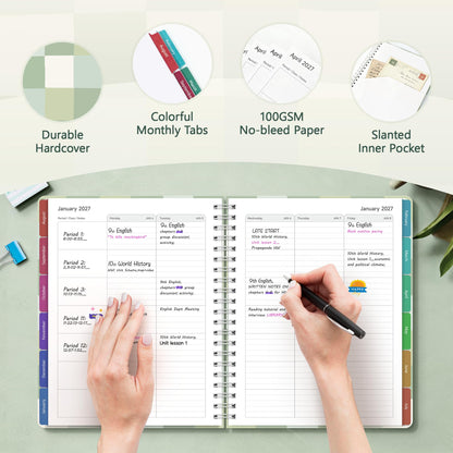 Teacher Lesson Planner 2026-2027 Academic Year, Aug 2026-Jul 2027, Deluxe 26-27 Lesson Plan Book for Teachers Supplies & Homeschool Planner with Pocket & Monthly Tabs, 8.5" x 11", Green Checkered