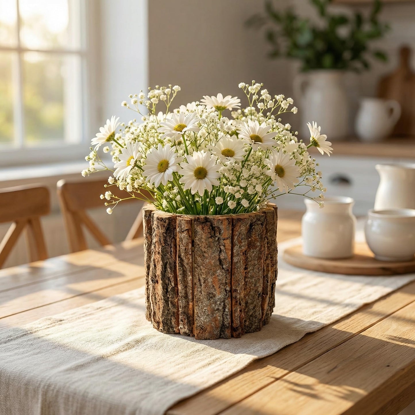 Totority Rustic Wood Bark Planter, Natural Tree Stump Flower Bucket for Indoor Outdoor Decor, Farmhouse Log Pot Centerpiece for Wedding, Patio, Garden & Windowsill, Unique Driftwood Style Vase
