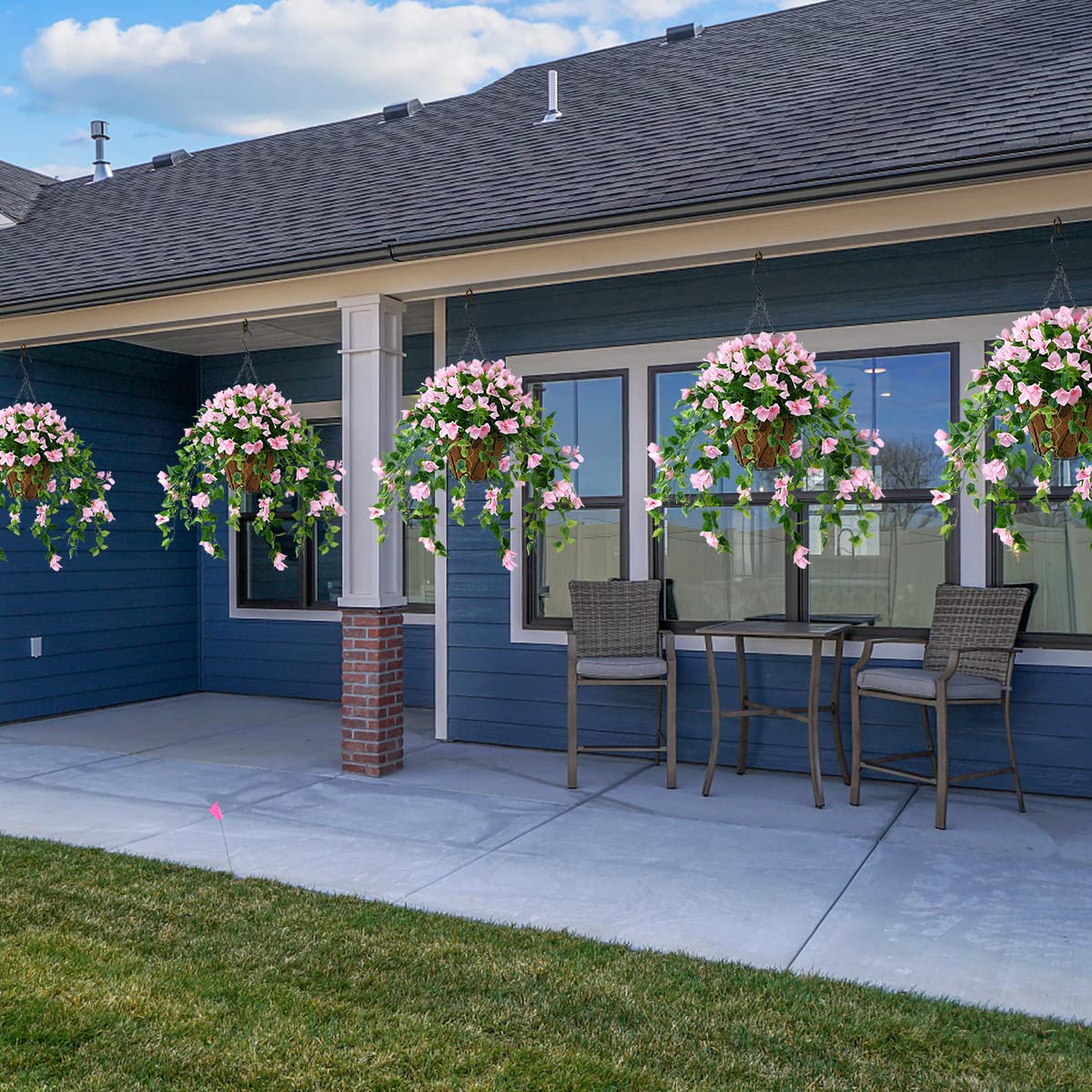 Homsunny Artificial Hanging Flowers Plants Basket for Outdoor Decoration,4 PCS Faux Silk Bougainvillea Vine Flowers Look Real UV Resistant for Outside Porch Patio Yard Garden Decor(Pink