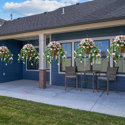 Homsunny Artificial Hanging Flowers Plants Basket for Outdoor Decoration,4 PCS Faux Silk Bougainvillea Vine Flowers Look Real UV Resistant for Outside Porch Patio Yard Garden Decor(Pink