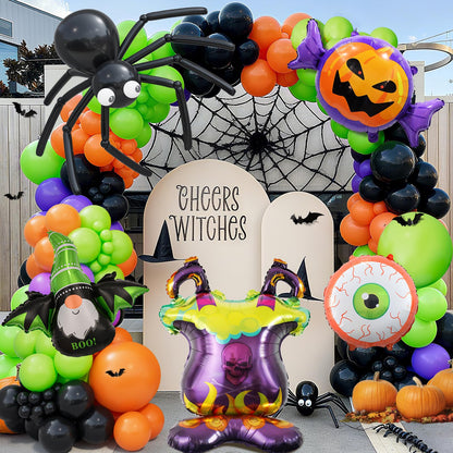 Bonropin Halloween Balloon Garland Arch kit with Black Orange Green Purple Spider Balloons Halloween Furnace Pumpkin Bat Eye Foil Balloons for Haloween Theme Party Background Classroom Decorations