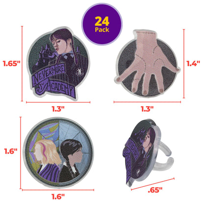 DecoPac Wednesday Outcasts Are In Cupcakes Rings, Nevermore Academy Cupcake Decorations, Food Safe Cupcake Toppers – 24 Pack