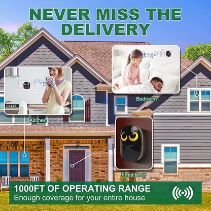 Wireless Doorbell, Cute Owl Doorbell Weatherproof IP55 Outdoor Remote Push Button- 1000 Feet Long Wireless Range, 1 Receiver + 1 Transmitter, Black