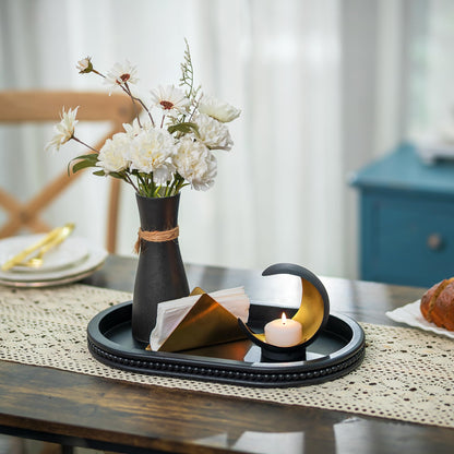 Hanobe Decorative Trays for Coffee Table : Black Oval Centerpiece Tray Wood for Farmhouse Entry Table Decor Round Bathroom Tray for Living Room Kitchen Counter