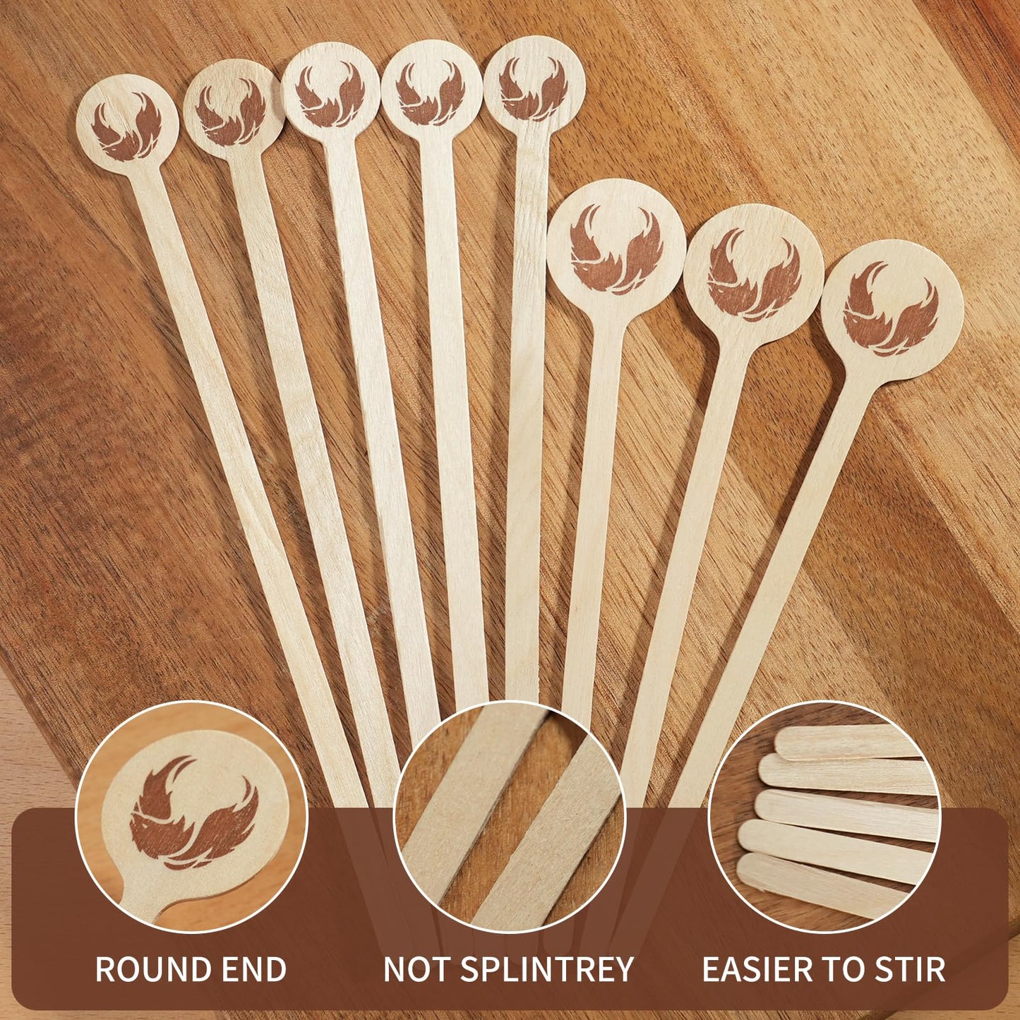 100Pcs Coffee Stirrers- 7.1 Inch Coffee Stir Sticks, Natural Wooden Coffee Stirrers With Round Ends, Disposable Biodegradable Cafe Grade Wood Beverage Mixer for Coffee Cocktails Milk Tea